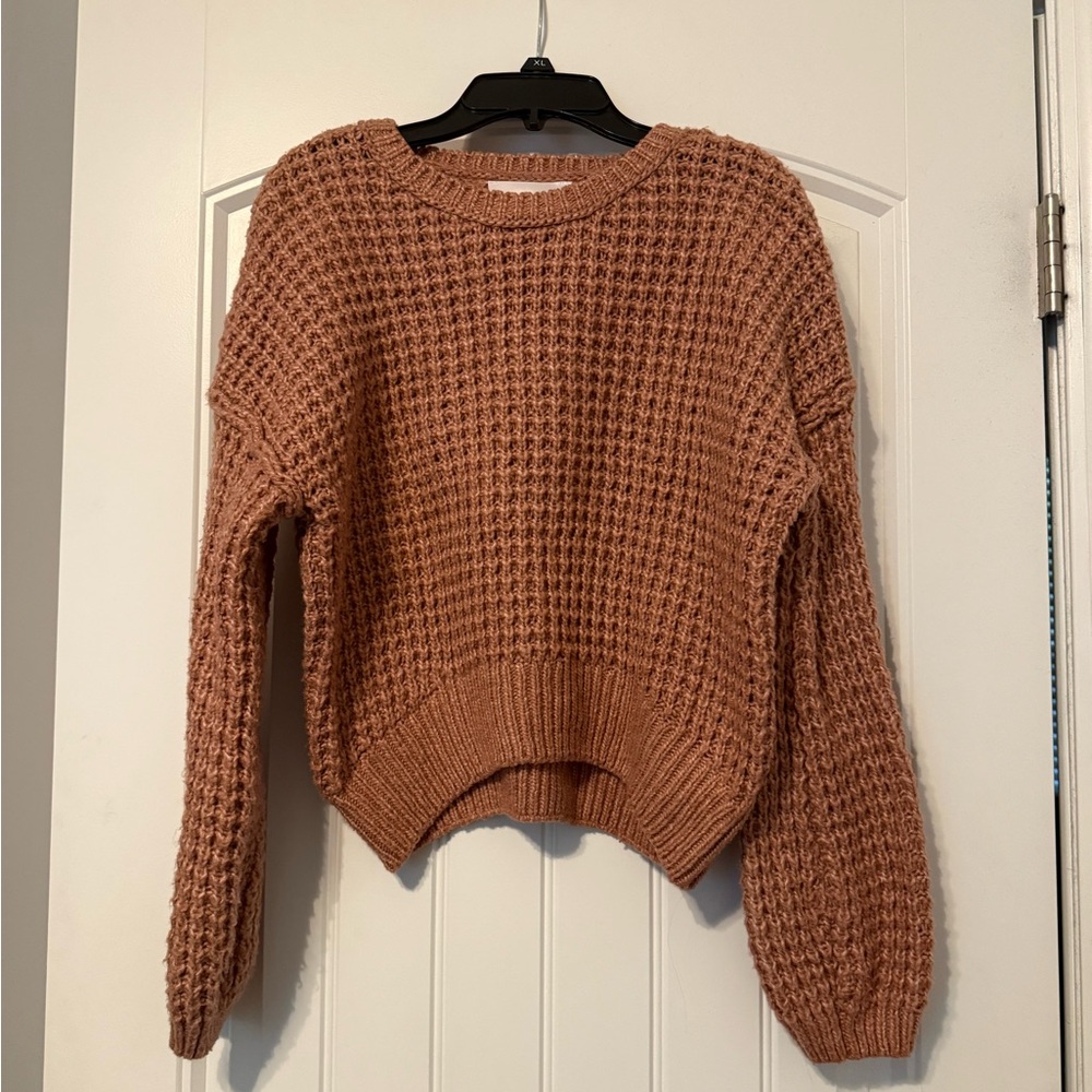 Pink Rose Pink Crew Neck Sweater with Waffle Knit